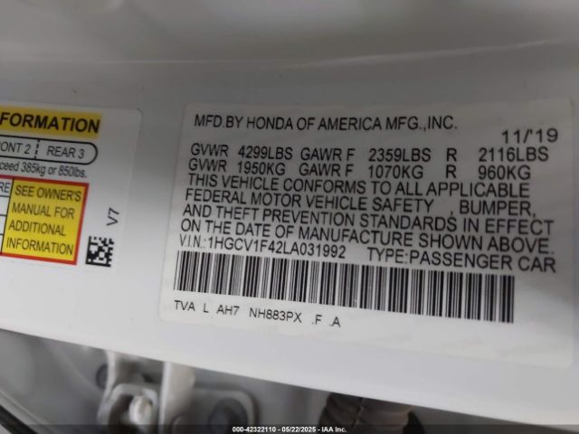 1HGCV1F42LA031992 Honda l15be