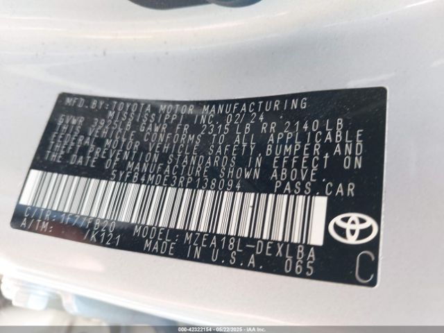 5YFB4MDE3RP138094 Toyota COROLLA LE
