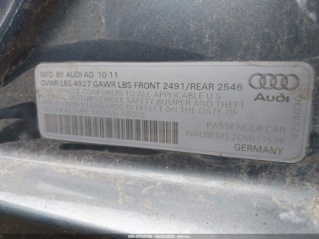 2012 AUDI A4 WAUBFAFL2CN011536 Photo 8