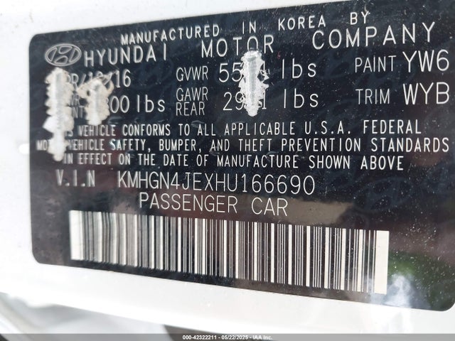 KMHGN4JEXHU166690 Genesis G80 3.8