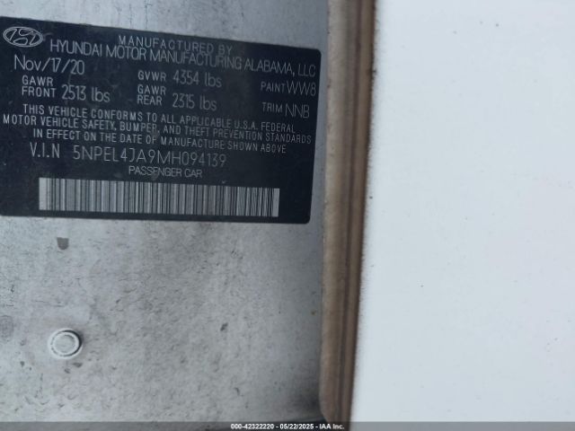 5NPEL4JA9MH094139 Hyundai SONATA SEL