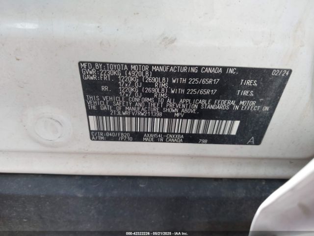 2T3LWRFV7RW211398 Toyota Rav4 Hybrid Le
