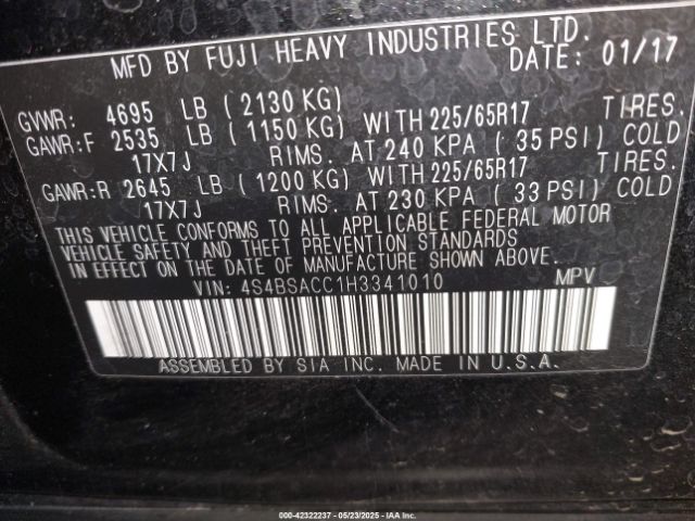 2017 SUBARU OUTBACK 4S4BSACC1H3341010 Photo 8