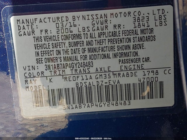 3N1AB7AP4GY248483 Nissan Sentra