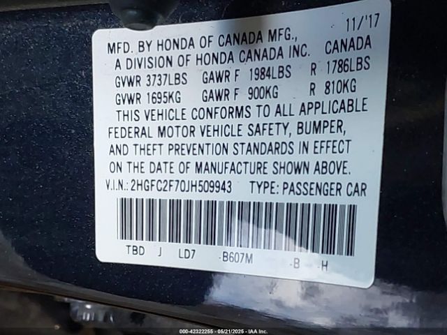 2HGFC2F70JH509943 Honda k20c2