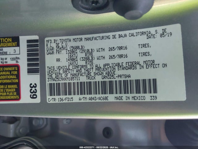 3TMAZ5CNXKM105711 Toyota 2gr-fks