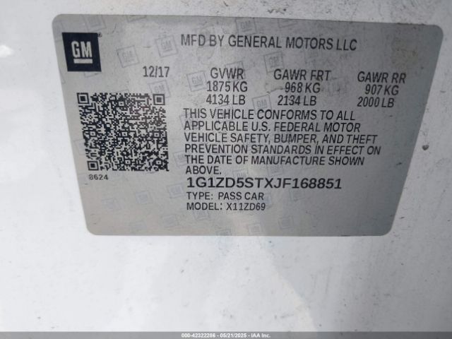 1G1ZD5STXJF168851 Chevrolet MALIBU LT
