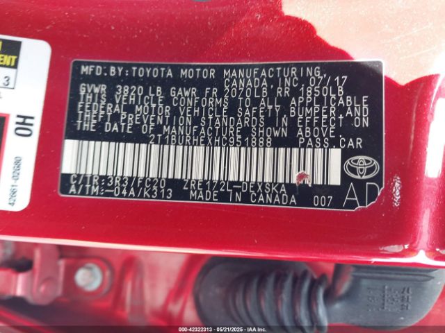 2T1BURHEXHC951888 Toyota COROLLA SE