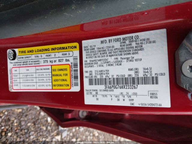 3FA6P0G76KR233267 Ford FUSION S