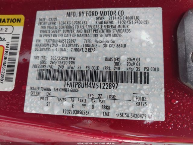 1FATP8UH4M5122897 Ford Mustang Ecoboost Premium