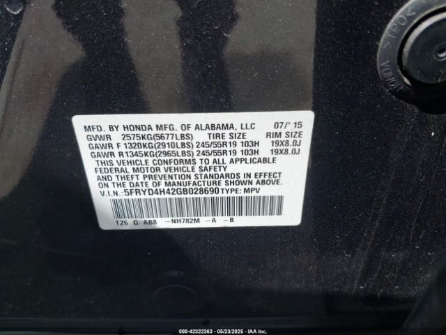 2016 ACURA MDX 5FRYD4H42GB028690 Photo 8