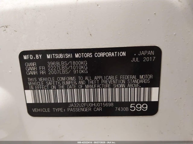 JA32U2FU0HU015698 Mitsubishi 2.0 dohc mivec