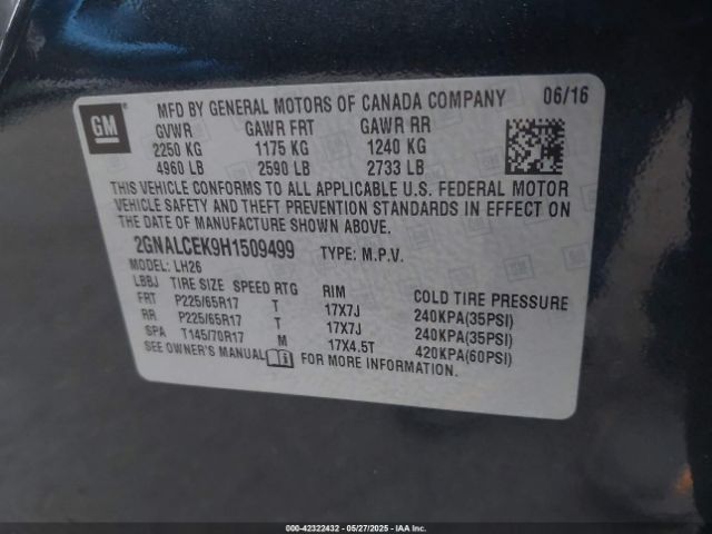 2GNALCEK9H1509499 Chevrolet EQUINOX LT