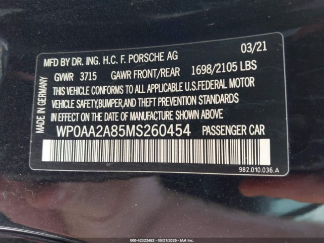 2021 PORSCHE 718 CAYMAN WP0AA2A85MS260454 Photo 8