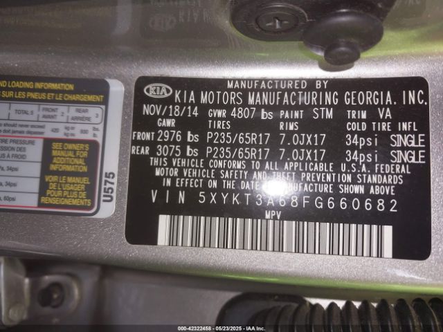 5XYKT3A68FG660682 KIA SORENTO LX