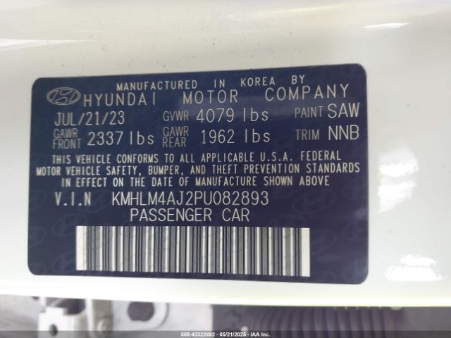 KMHLM4AJ2PU082893 Hyundai Elantra Hybrid Blue