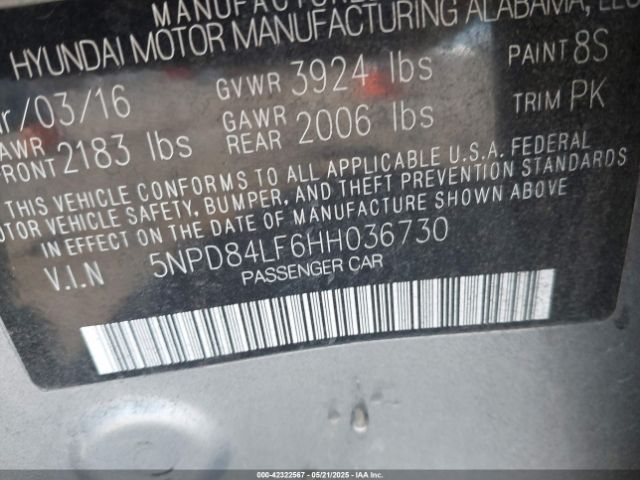 5NPD84LF6HH036730 Hyundai ELANTRA SE