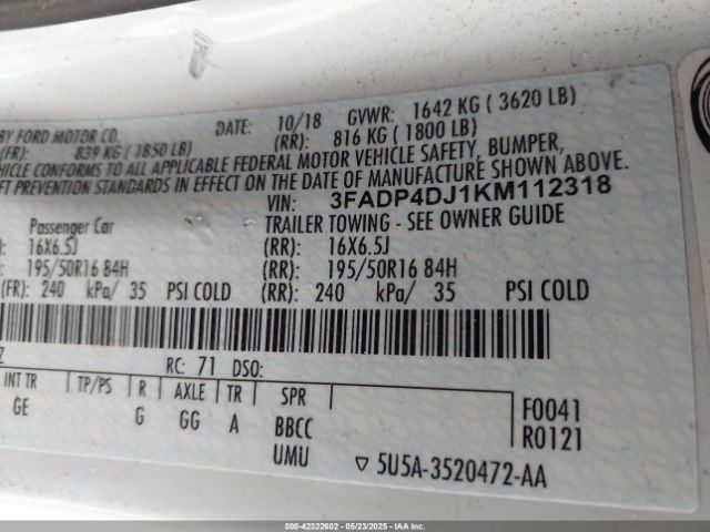 3FADP4DJ1KM112318 Ford Fiesta St Line