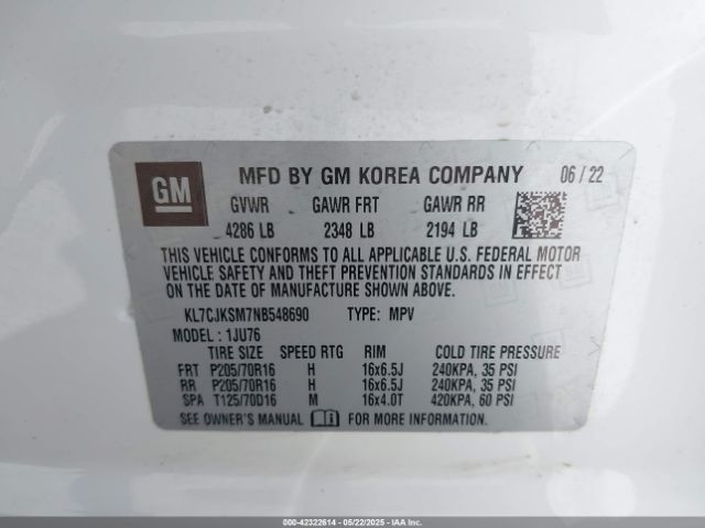 2022 CHEVROLET TRAX KL7CJKSM7NB548690 Photo 8