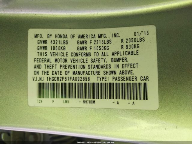 1HGCR2F57FA092858 Honda k24w1