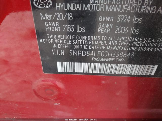 2018 HYUNDAI ELANTRA 5NPD84LF0JH338648 Photo 8