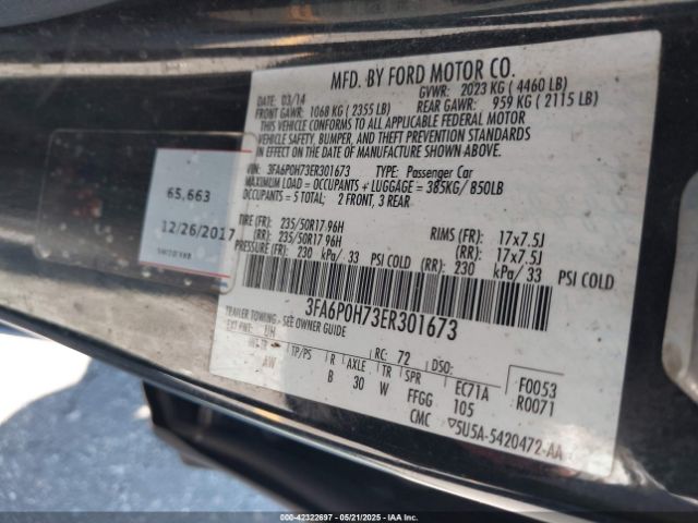 3FA6P0H73ER301673 Ford FUSION SE