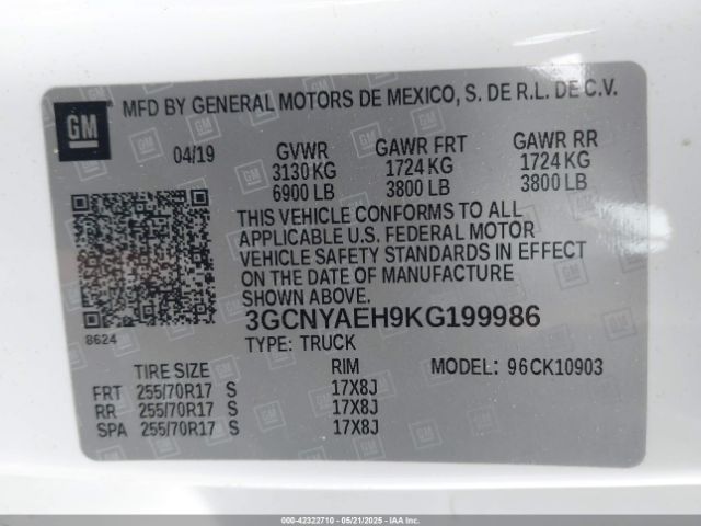 3GCNYAEH9KG199986 Chevrolet Silverado 1500 Work Truck
