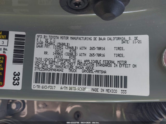 3TMCZ5AN3NM464642 Toyota 2gr-fks