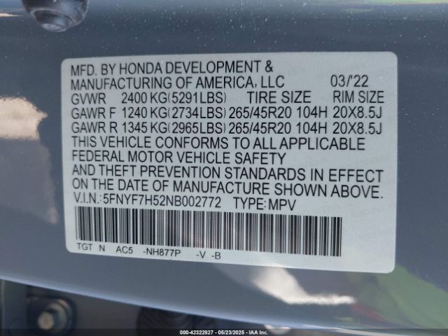 5FNYF7H52NB002772 Honda Passport 2wd Ex-l