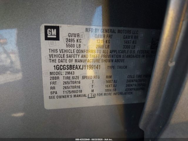 1GCGSBEAXJ1199141 Chevrolet Colorado Wt