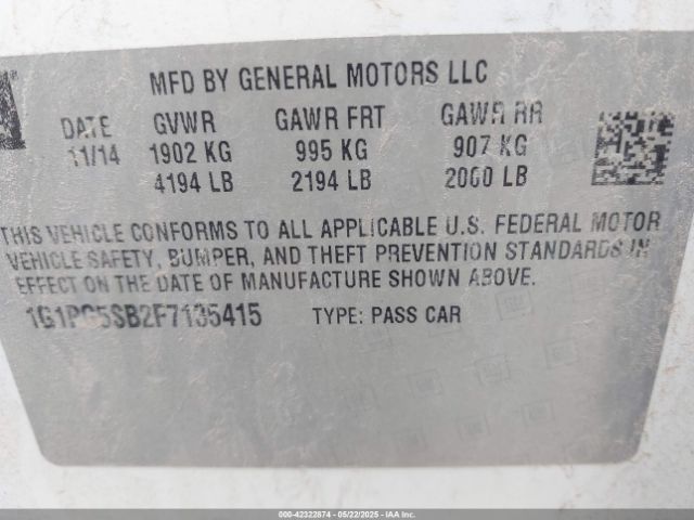1G1PG5SB2F7135415 Chevrolet CRUZE LTZ