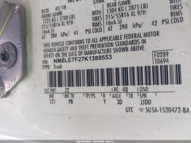 NM0LE7F27K1389553 Ford Transit Connect Xlt
