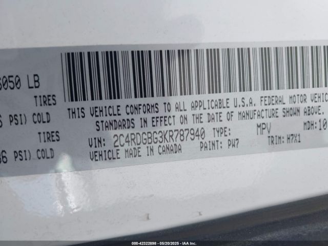 2C4RDGBG3KR787940 Dodge Grand Caravan Se