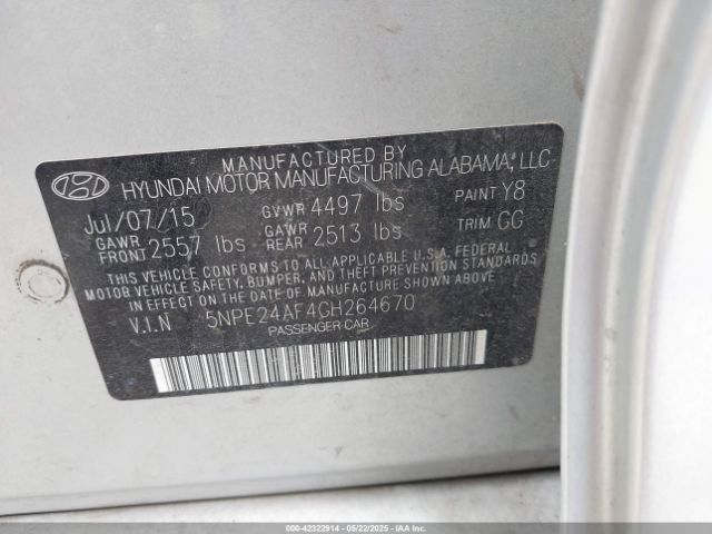 5NPE24AF4GH264670 Hyundai SONATA SE