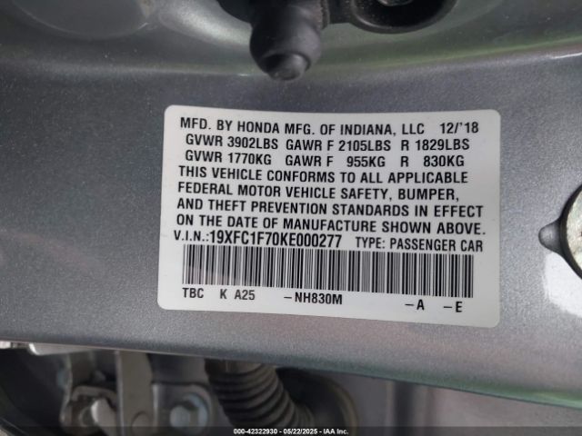 19XFC1F70KE000277 Honda Civic Ex-l