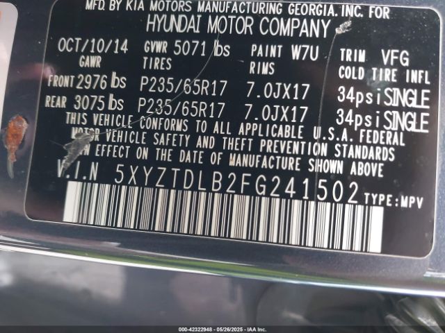 5XYZTDLB2FG241502 Hyundai Santa Fe Sport 2.4l