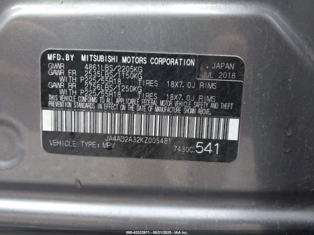 2019 MITSUBISHI OUTLANDER JA4AD2A32KZ005481 Photo 8
