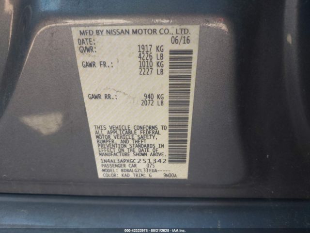 1N4AL3APXGC251342 Nissan Altima 2.5/2.5 S/2.5 Sl/2.5 Sr/2.5 Sv