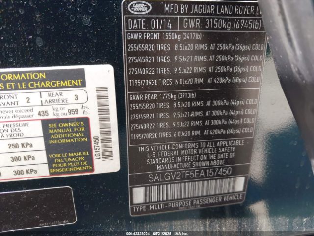 2014 LAND ROVER RANGE ROVER SALGV2TF5EA157450 Photo 8