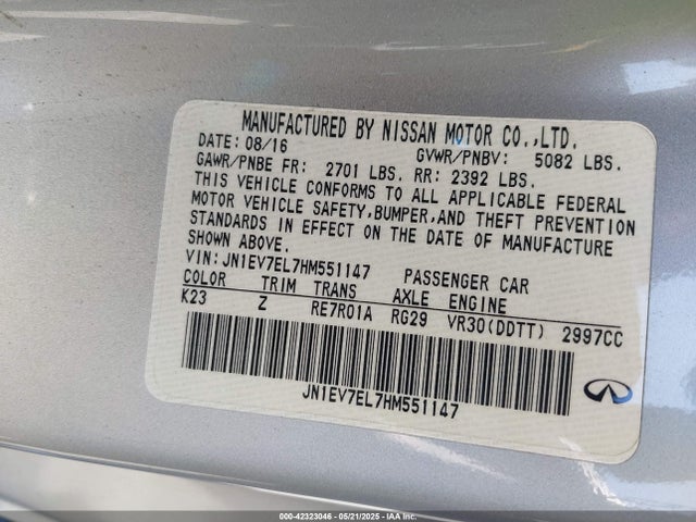 JN1EV7EL7HM551147 Infiniti Q60 3.0t Premium