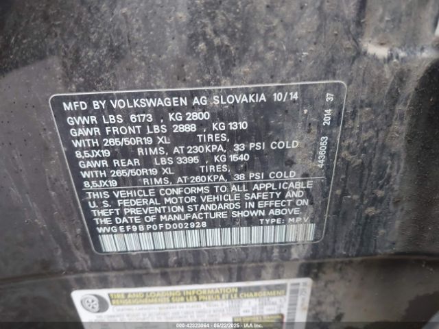 2015 VOLKSWAGEN TOUAREG WVGEF9BP0FD002928 Photo 8