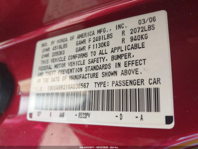2006 ACURA TL 19UUA66216A036567 Photo 8