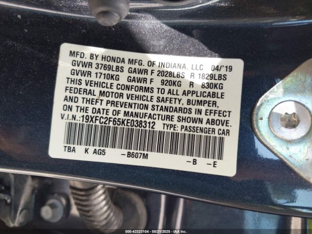 19XFC2F65KE038312 Honda Civic Lx