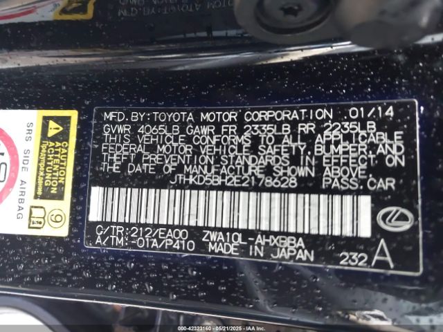 JTHKD5BH2E2178628 Lexus 2zr-fxe+3jm