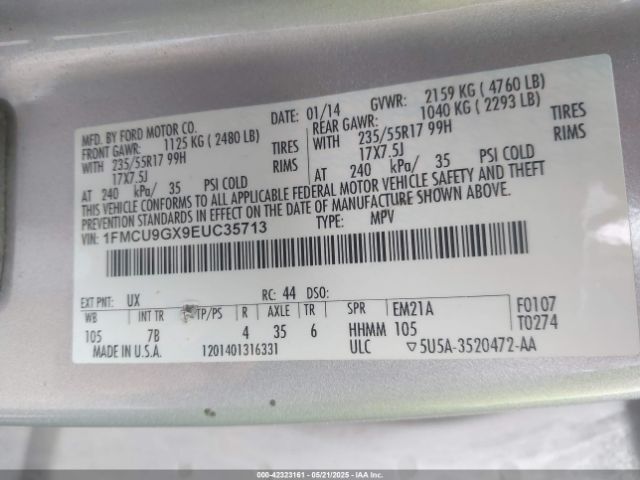 1FMCU9GX9EUC35713 Ford ESCAPE SE