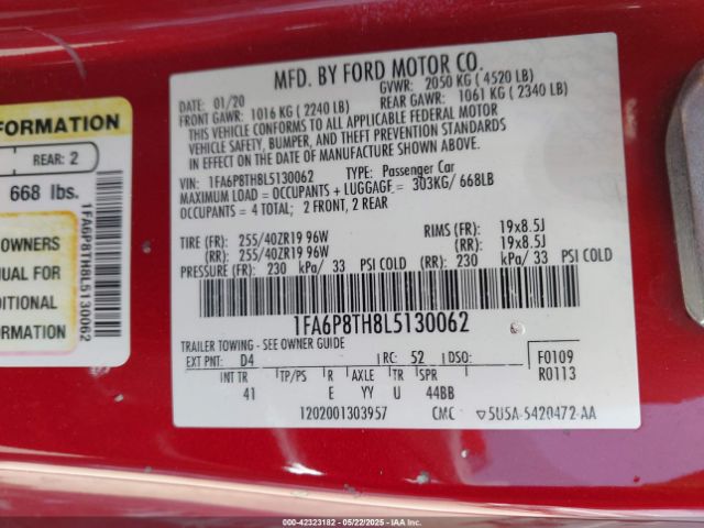 2020 FORD MUSTANG 1FA6P8TH8L5130062 Photo 8