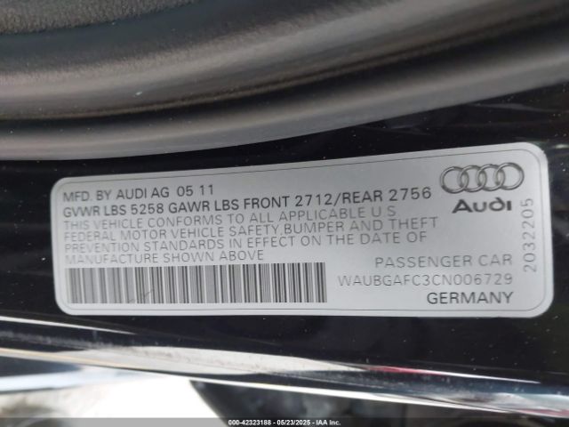 2012 AUDI A6 WAUBGAFC3CN006729 Photo 8