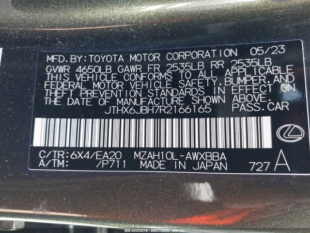 JTHX6JBH7R2166165 Lexus m20a-fxs, 3nm
