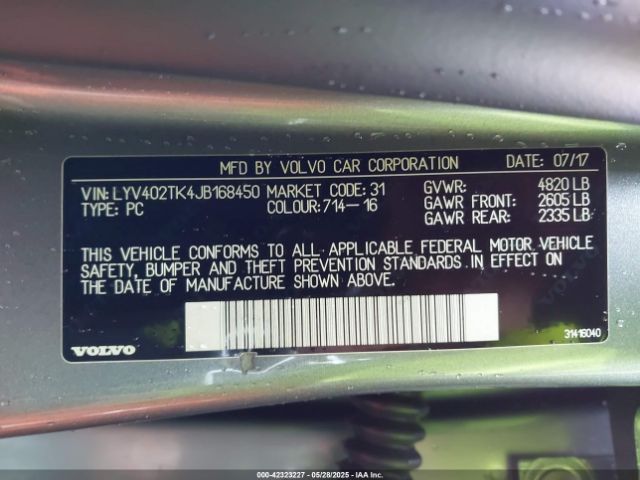 LYV402TK4JB168450 Volvo S60 Inscription T5