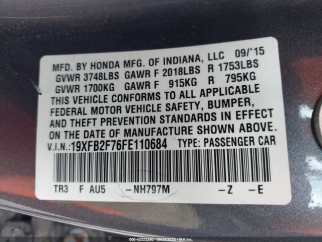 19XFB2F76FE110684 Honda CIVIC SE